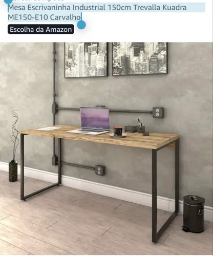 Mesa Escrivaninha Industrial 150cm Trevalla Kuadra ME150-E10 Carvalho