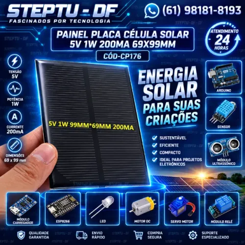 Painel Placa Célula Solar 5v 1w 200ma 69x99mm Arduino Automação Robotica COD-CP176