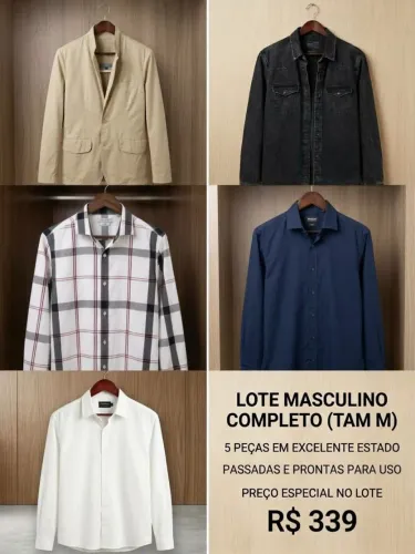 Lote Masculino Completo (Tam M) - 5 Peças (Zara, Pazan, Marfinno, Polo) - R$ 339