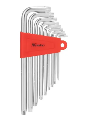 JOGO DE CHAVE TORX LONGA, ACABAMENTO ACETINADO, CROMO VANADIO, T10-T50, 9PCS MTX