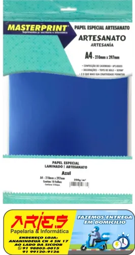 PAPEL ESPECIAL ARTESANATO LAMINADO LAMICOTE AZUL 250G MASTERPRINT A4 10 FOLHAS