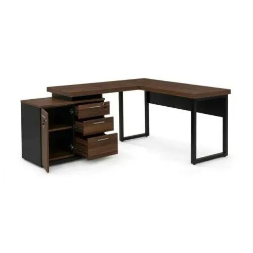 Mesa Em L Para Escritório Com Gavetas E Armário Amplo Espaço De Trabalho 64604