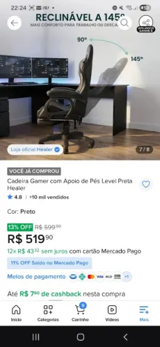 CADEIRA GAMER POUQUÍSSIMO USADA