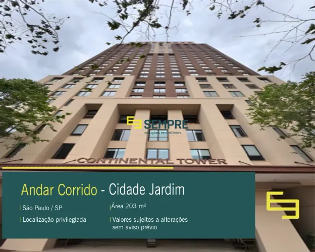 Andar corrido para alugar na Cidade Jardim em São Paulo/ SP
