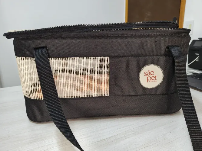 Bolsa de transportes aéreos para caes gatos avião azul - preto 43x31,5x20cm São Pet