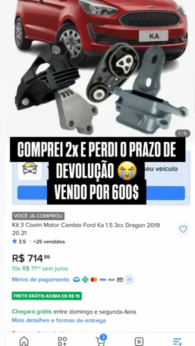Kit 3 Coxim Motor Cambio Ford Ka 1.5 3cc Dragon 2019 20 21 *