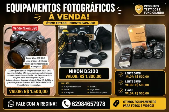 Máquina fotográfica Nikon d90, D3100, D5100