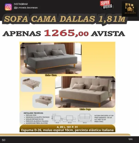 SOFA CAMA DALLAS PÉS DE MADEIRA