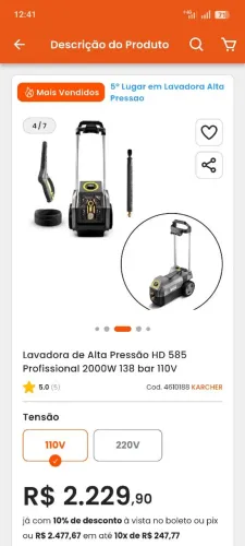 Lavadora alta pressão Karcher 220 foto ilustrativa