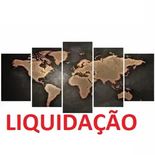 Quadro Decorativo Mapa Mundi Mosaico 5 Peças 125x60cm