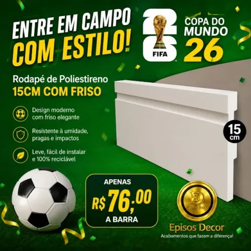 Rodapé de 15cm poliestireno com friso * preço por barra