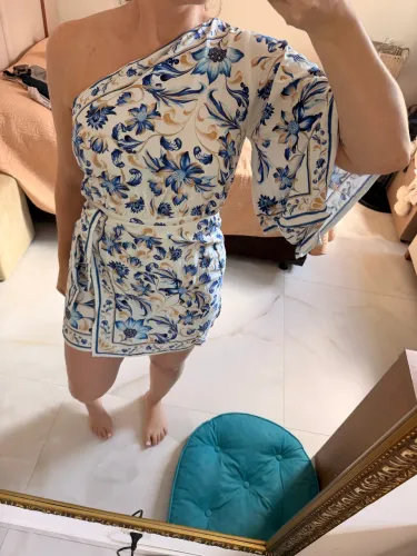 Farm - Vestido curto Azul com manga longa