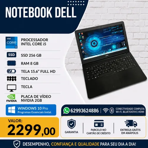 Notebook Dell CORE I5 Nvidia SSD Alfanumérico Garantia Parcelo no cartão
