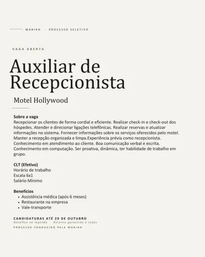 Auxiliar de Recepcionista 