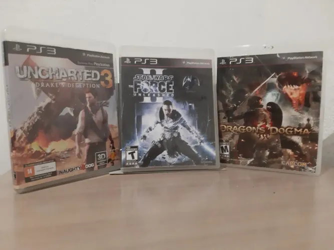 KIT 3 JOGOS PS3 - UNCHARTED 3 + STAR WARS: THE FORCE UNLEASHED II + DRAGON'S DOGMA