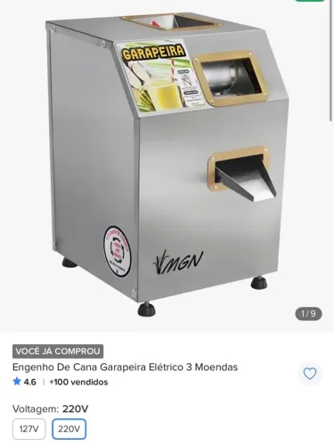 Engenho de cana garapeira elétrico 3 moendas