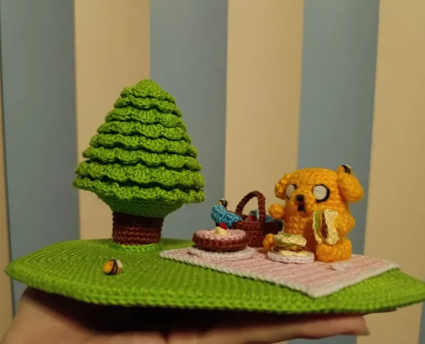 Picnic de Jake Hora de Aventura (cenário em crochê)