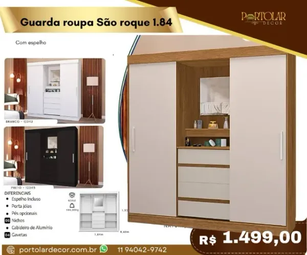 Guarda Roupa São Roque 1.84 a pronta entrega