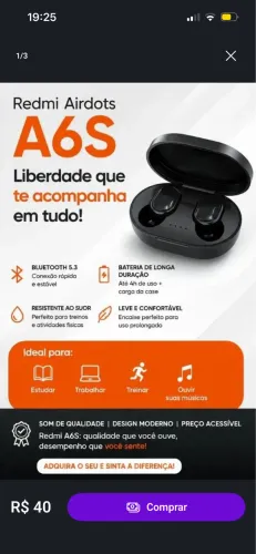 Fone de ouvido sem fio Bluetooth a6s pro