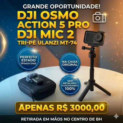 Combo DJI Action 5 Pro + DJI Mic 2 + Tripé Ulanzi MT-74 (Estado de Novo)