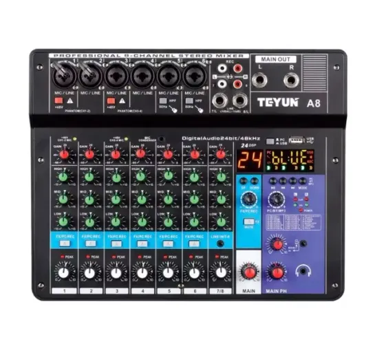 Mesa De Som 8 Canais Mixers Som Mixagem Console Gravação Multipista TEYUM A8