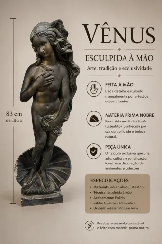 Vênus esculpido na pedra sabão, antiguidade 80cm