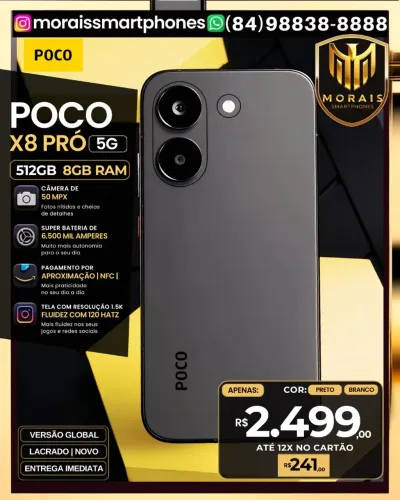 Xiaomi Poco X8 Pró NFC - Preto - 512GB | 8GB RAM - LACRADO