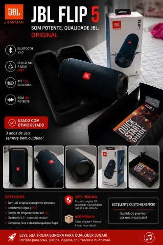 JBL Flip 5 Original + Caixa | Som Potente | Ótimo Estado