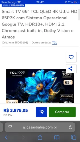 TV TCL 65 QLED - 144HZ GAMER ( OLHA A DESCRIÇÃO)