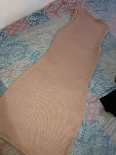 Vestido Midi Tubinho Canelado Nude / P/M