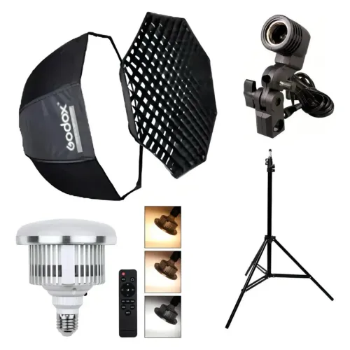 Kit Softbox Godox 80cm Com Grid E Tripé E Suporte E Lâmpada