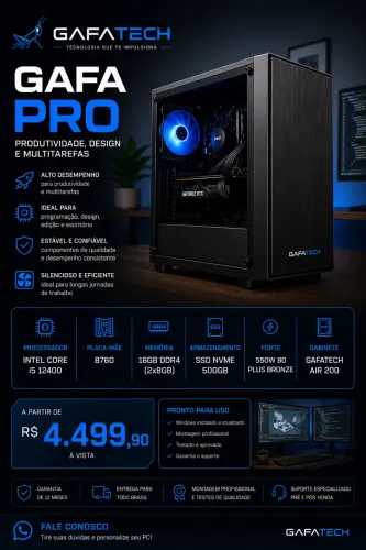 PC GafaTech Pro i5 12400 16GB SSD NVMe 500GB Alto Desempenho