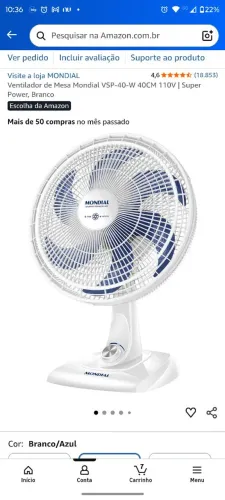Ventilador de Mesa Mondial VSP-40-W 40CM 110V | Super Power, Branco<br>Escolha da Amazon