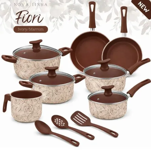 Jogo de panelas antiaderente kit com 10 peças Ditália fiori / floral 