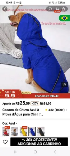 Capa de chuva para cachorro 