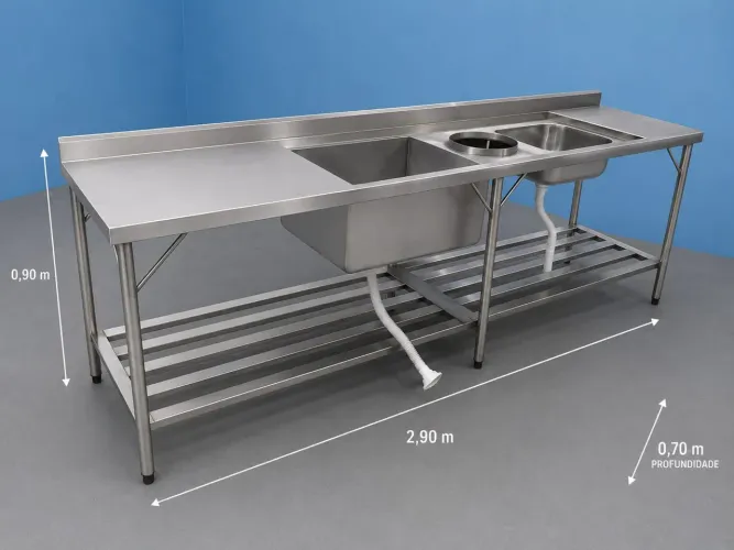 Bancada de inox prifissional com duas cubas