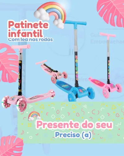 Patinete infantil lindo luz nas rodas