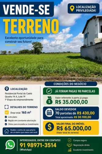 Vende se terreno no portal do Caeté 