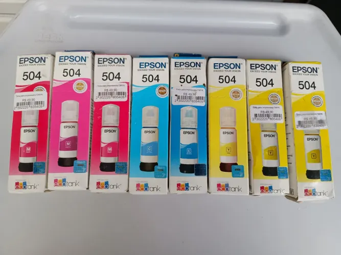 Vendo lote com 8 tintas originais epson 504 para impressoras, novas. Leia o anúncio.