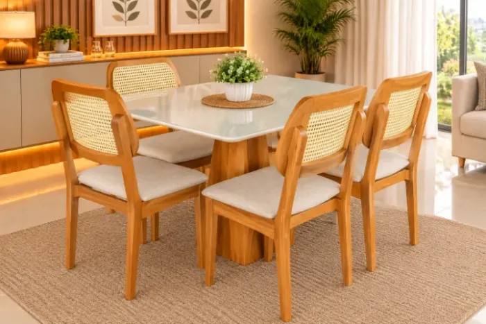 Mesa Rubi com 4 cadeiras Diana 120x80 (NOVO A PRONTA ENTREGA)