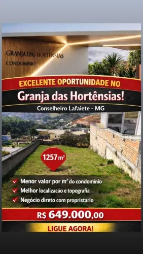 Oportunidade: terreno Granja das Hortensias Cons.Lafaiete