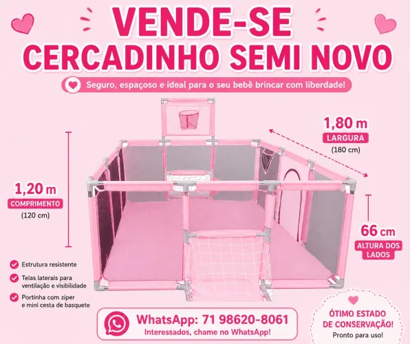 Cercadinho Infantil Grande Rosa 1,80m - Seminovo e Conservado