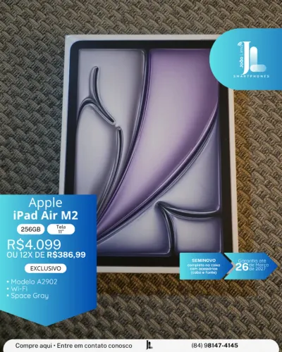 IPAD AIR M2, 256GB, TELA 11?, SEMINOVO NA GARANTIA, EXCLUSIVO!