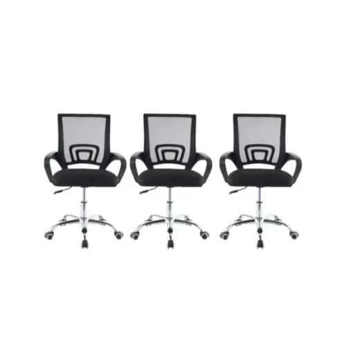 Kit 3 Cadeiras De Escritório Ergonómica Giratória Preta