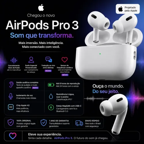 Fone de ouvido Apple airpods pro 3 
