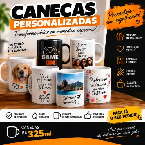 Caneca de Porcelana Personalizada Com sua frase ou Foto
