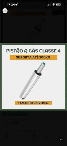 Kit pistão cromado com flange relax e rodinhas para cadeira de escritório