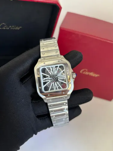 Relógio Cartier Santos Skeleton Aço 40mm Automático Vidro Safira Linha Premium