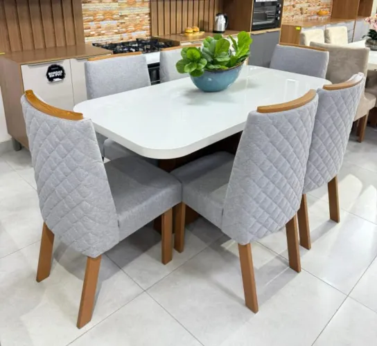 Mesa de jantar 100% MDF linda 160x80 tecido linho