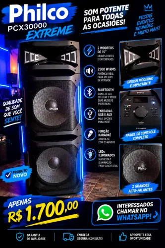? CAIXA DE SOM PHILCO PCX30000 - NOVA ? Potência e qualidade de som para qualquer ocasiã